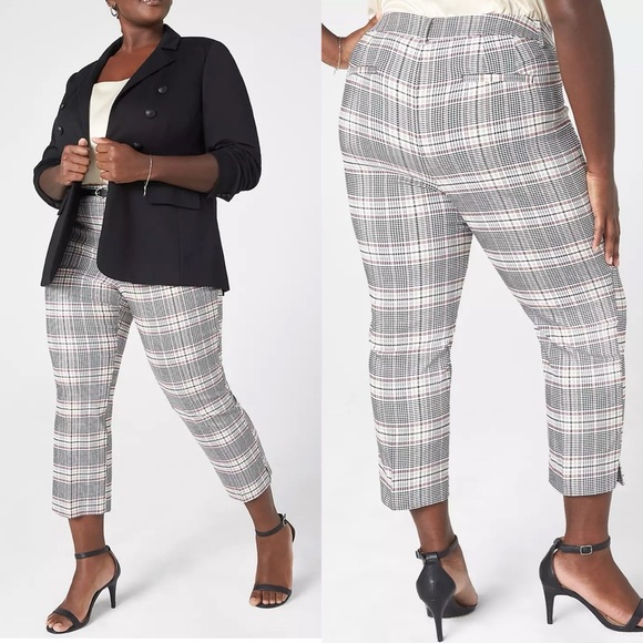 NWT Old Navy Slim Capri 4-Season Pant in Plaid White Black Pink Plus Size 16 - Picture 1 of 15
